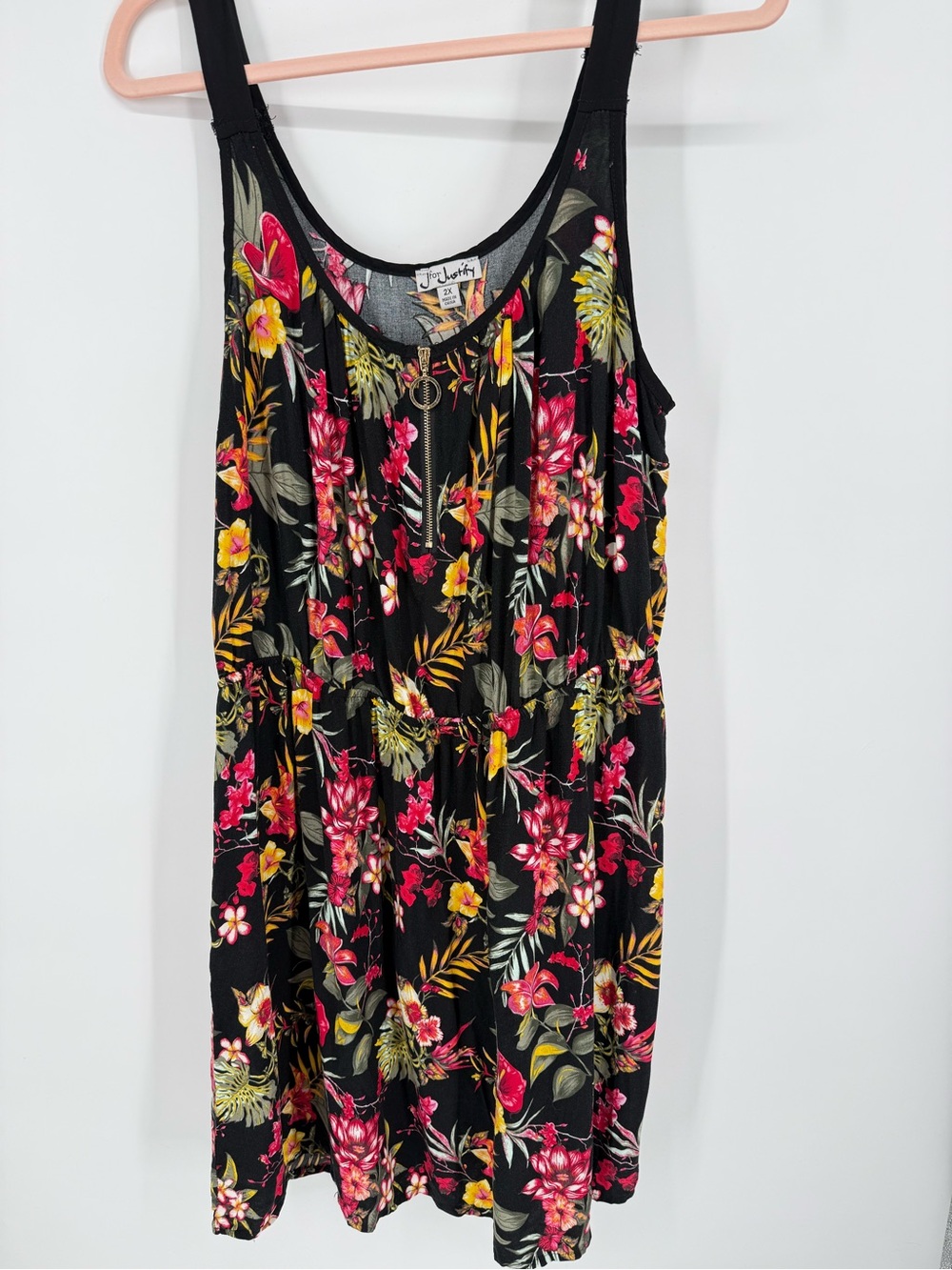 J for Justify Women's 2X Sleeveless Mini Dress Boho Tropical Floral Vacation